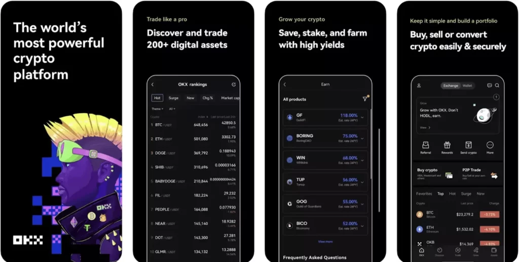 Few screenshots of OKX exchange mobile app for IOS and android.