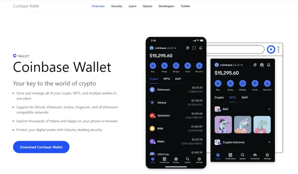 A screenshot of coinbase wallet download page