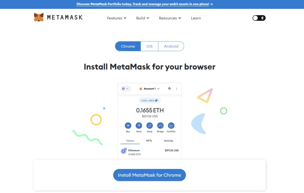 A screenshot of metamask website.