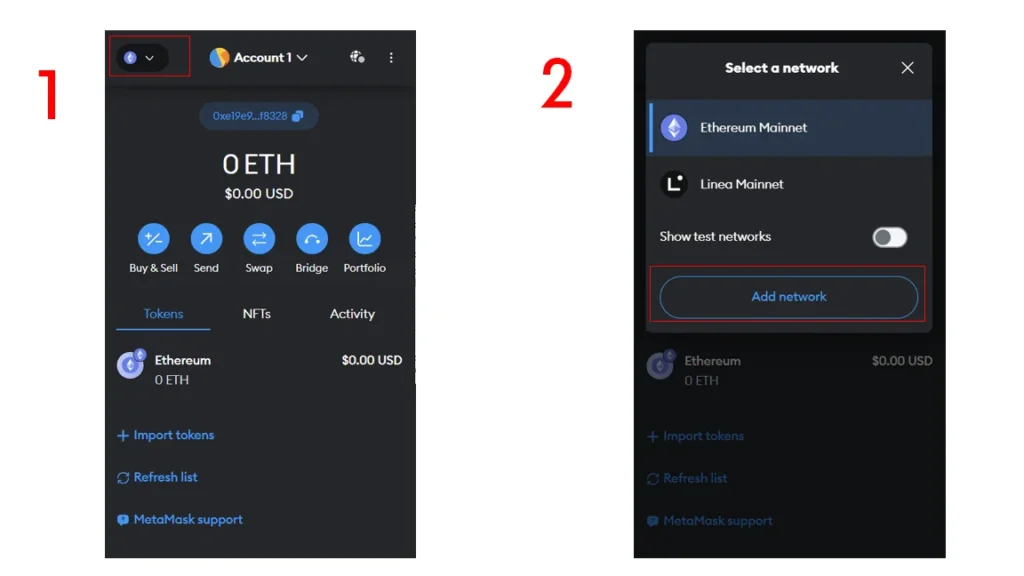 Accessing the Networks List in MetaMask for flare network