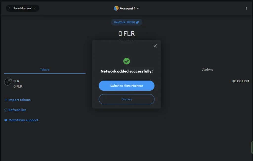 Saving and Switching to Flare Network in metamask